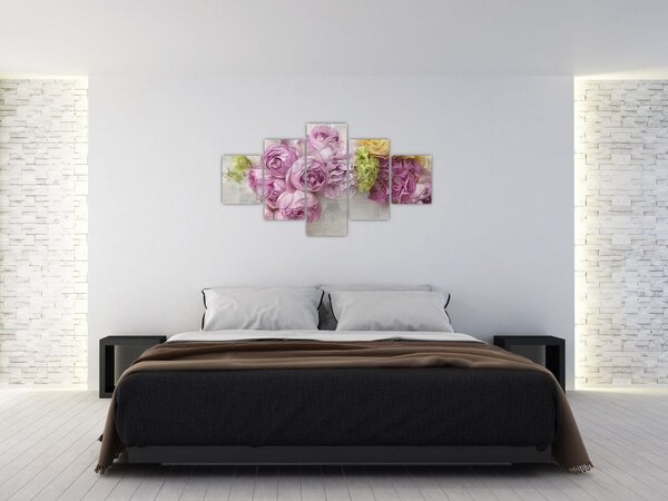 Obraz - Kwiaty na ścianie w pastelowych kolorach (125x70 cm)