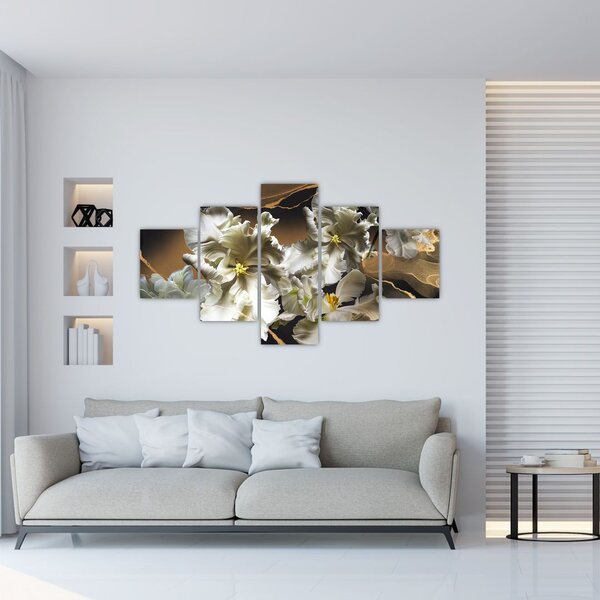 Obraz - Orchidea kwiaty na marmurowym tle (125x70 cm)