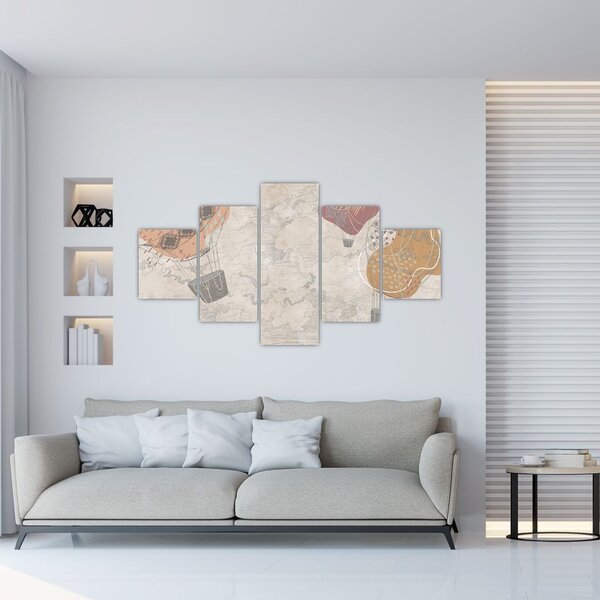 Obraz - Balony nad miastem, ciepłe odcienie (125x70 cm)