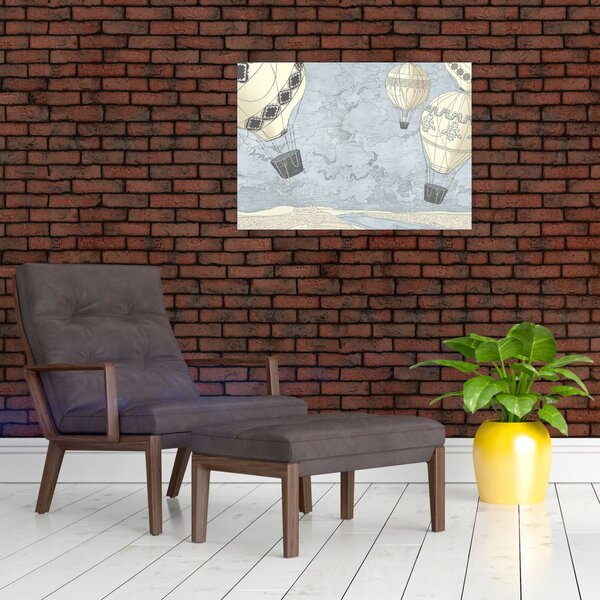 Obraz - Balony nad miastem, zimne odcienie (70x50 cm)