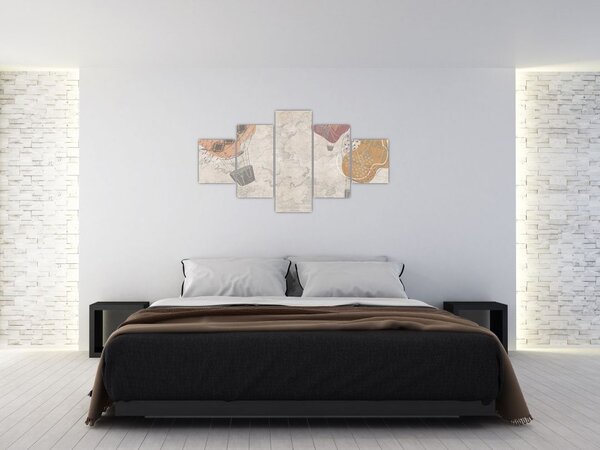 Obraz - Balony nad miastem, ciepłe odcienie (125x70 cm)