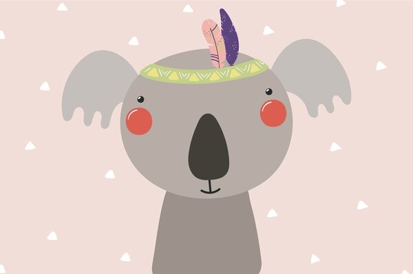 Tapeta koala z indiańskimi piórami