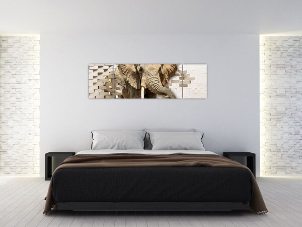 Obraz - słoń taranujący ścianę (170x50 cm)