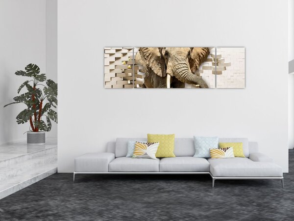 Obraz - słoń taranujący ścianę (170x50 cm)