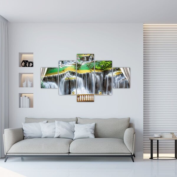 Obraz - Widok magicznych wodospadów (125x70 cm)