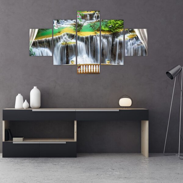 Obraz - Widok magicznych wodospadów (125x70 cm)