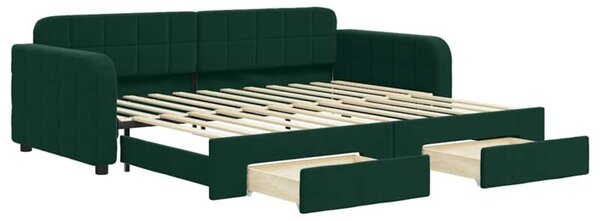 Sofa rozsuwana z szufladami, ciemnozielona, 90x200 cm, aksamit