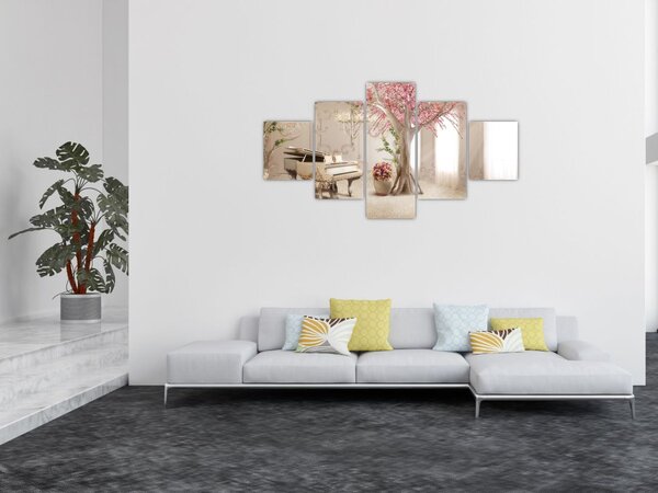 Obraz - Wymarzone wnętrze z fortepianem (125x70 cm)