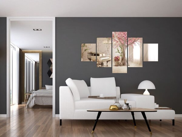 Obraz - Wymarzone wnętrze z fortepianem (125x70 cm)