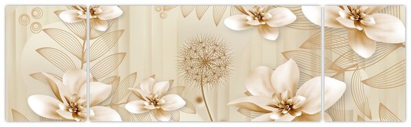 Obraz - Kompozycja złotych kwiatów (170x50 cm)