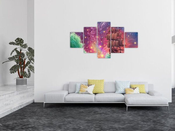 Obraz - Statek z kosmicznym niebem (125x70 cm)