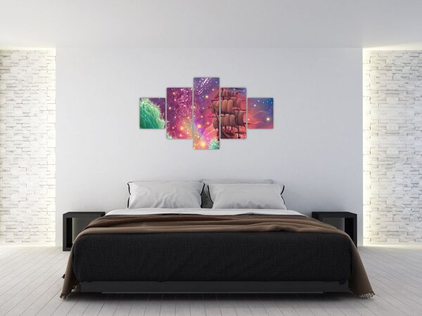 Obraz - Statek z kosmicznym niebem (125x70 cm)