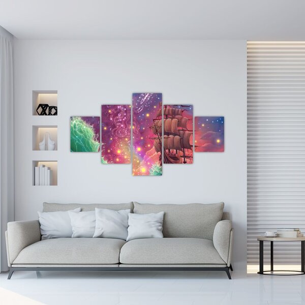 Obraz - Statek z kosmicznym niebem (125x70 cm)