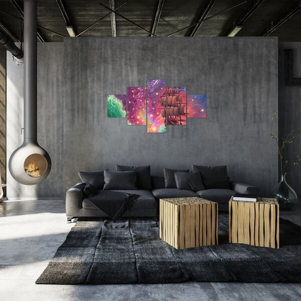 Obraz - Statek z kosmicznym niebem (125x70 cm)