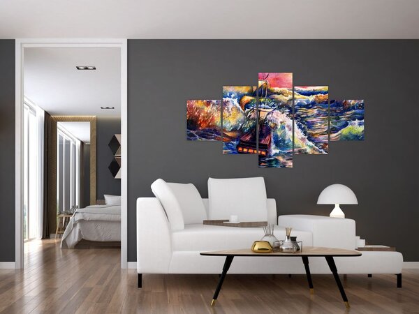 Obraz - Statek na falach oceanu, akwarela (125x70 cm)
