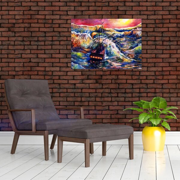 Obraz - Statek na falach oceanu, akwarela (70x50 cm)