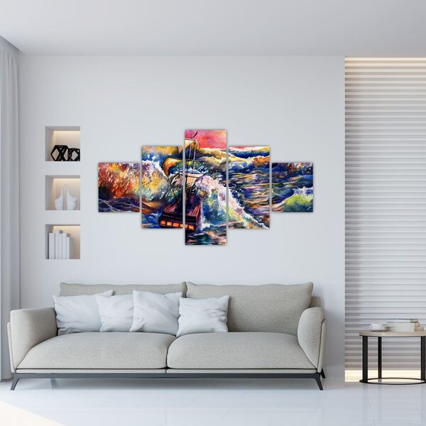Obraz - Statek na falach oceanu, akwarela (125x70 cm)