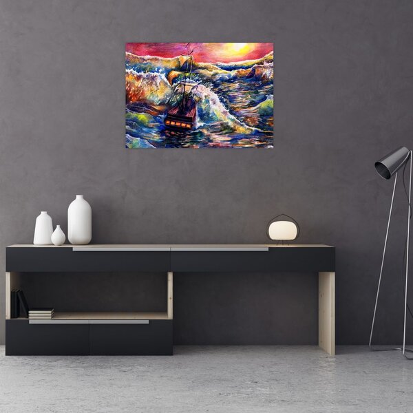 Obraz - Statek na falach oceanu, akwarela (70x50 cm)