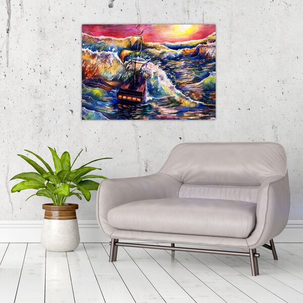 Obraz - Statek na falach oceanu, akwarela (70x50 cm)