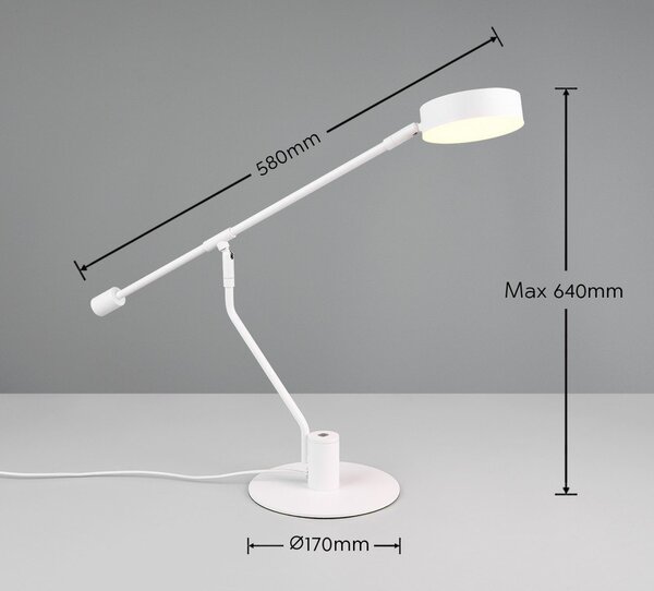 Lampa stołowa LED z elastyczną konstrukcją w matowym białym kolorze (wysokość 64 cm) Manduro – Trio