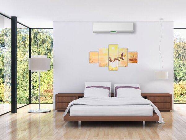 Obraz - Żurawie o zachodzie słońca (125x70 cm)
