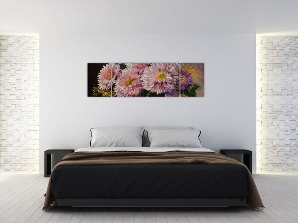 Obraz - Obraz olejny, Kwiaty w wazonie (170x50 cm)