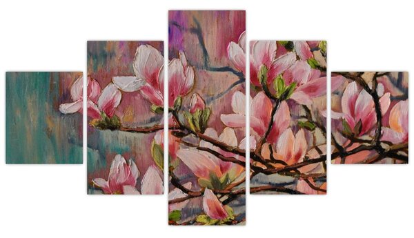 Obraz - Obraz olejny, Kwitnąca sakura (125x70 cm)