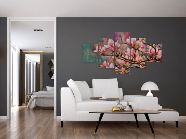 Obraz - Obraz olejny, Kwitnąca sakura (125x70 cm)