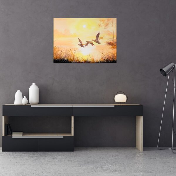 Obraz - Żurawie o zachodzie słońca (70x50 cm)