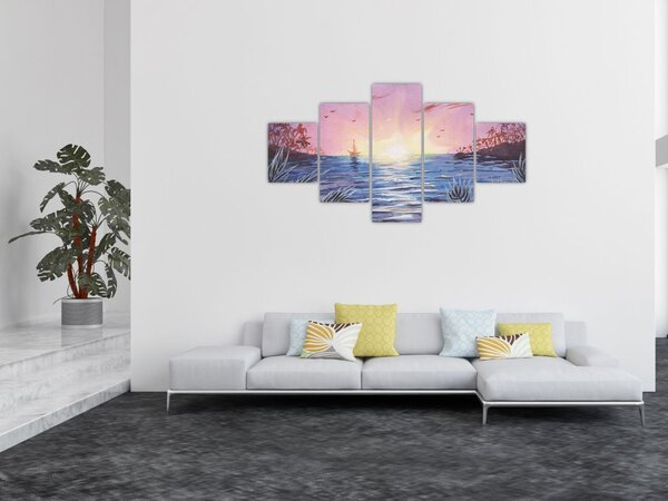 Obraz - Zachód słońca nad wodą, akwarela (125x70 cm)