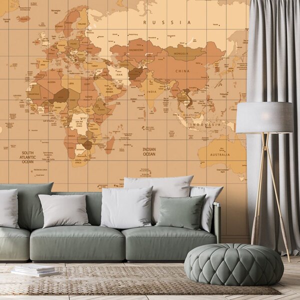 Tapeta mapa świata w beżowym odcieniu