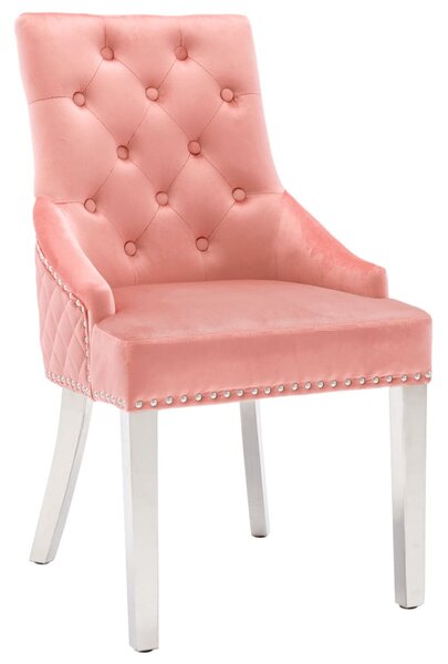 Krzesło stołowe, różowe, obite aksamitem
