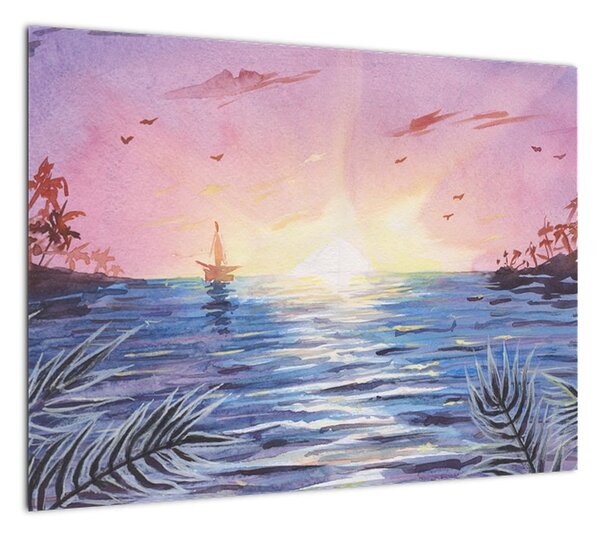 Obraz - Zachód słońca nad wodą, akwarela (70x50 cm)
