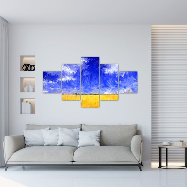 Obraz - Obraz olejny, Złote pole (125x70 cm)