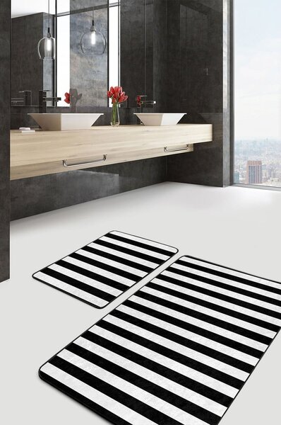 Białe/czarne dywaniki łazienkowe zestaw 2 szt. 60x100 cm – Mila Home