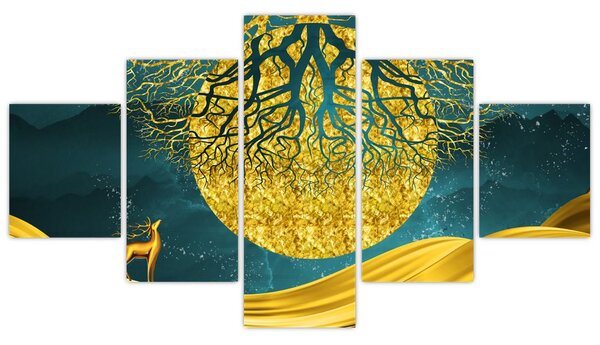 Obraz - Abstrakcja, złoty krajobraz (125x70 cm)