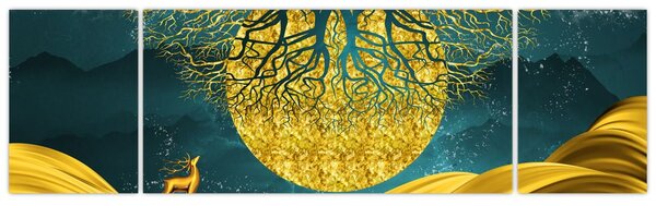 Obraz - Abstrakcja, złoty krajobraz (170x50 cm)