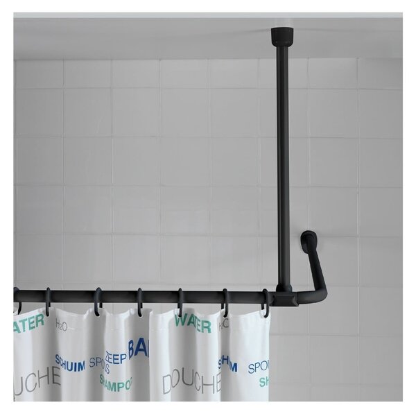 Czarny uchwyt sufitowy na drążek do zasłony prysznicowej Wenko, 57 cm