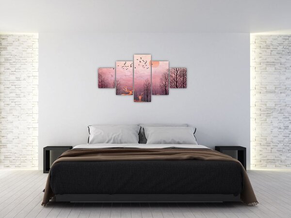 Zdjęcie - Jeleń w blasku zachodzącego słońca (125x70 cm)
