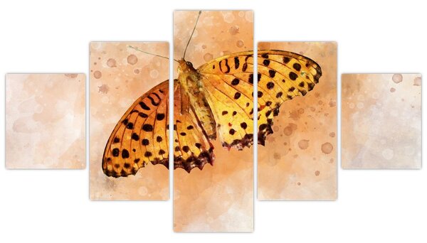 Obraz - Pomarańczowy motyl, akwarela (125x70 cm)