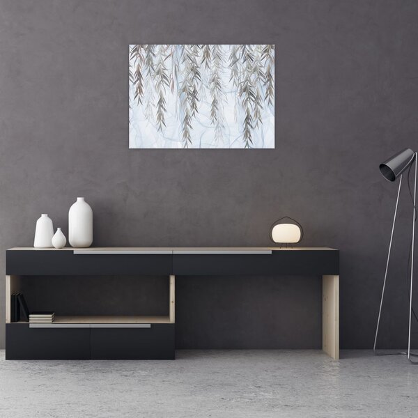 Obraz - Gałązki wierzby na niebieskim tle (70x50 cm)
