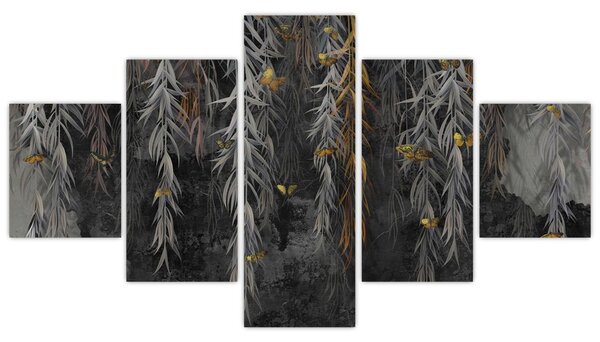 Obraz - Gałązki wierzby na czarnym tle (125x70 cm)
