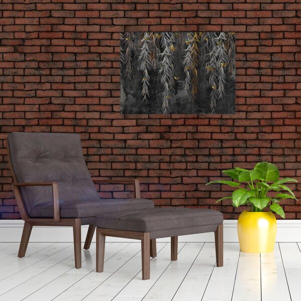 Obraz - Gałązki wierzby na czarnym tle (70x50 cm)