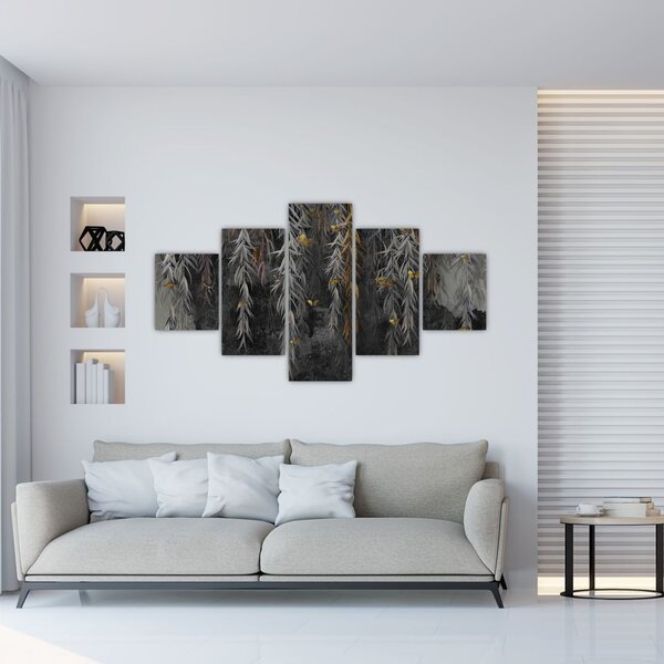 Obraz - Gałązki wierzby na czarnym tle (125x70 cm)