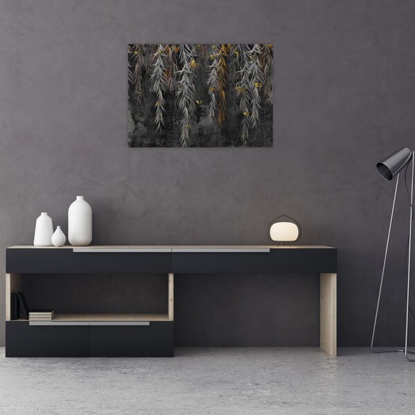 Obraz - Gałązki wierzby na czarnym tle (70x50 cm)