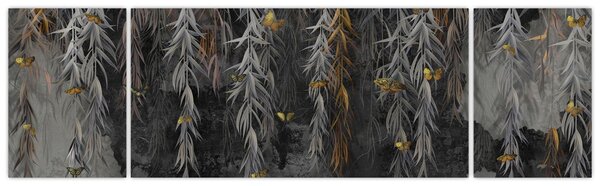 Obraz - Gałązki wierzby na czarnym tle (170x50 cm)