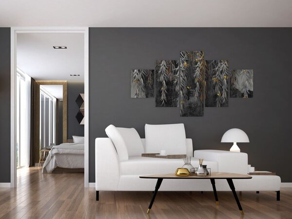 Obraz - Gałązki wierzby na czarnym tle (125x70 cm)