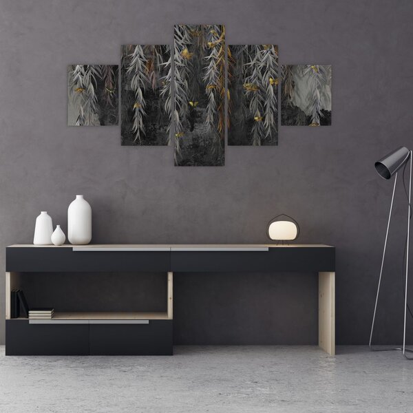 Obraz - Gałązki wierzby na czarnym tle (125x70 cm)