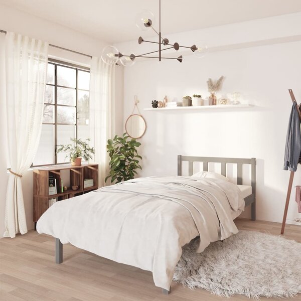 Rama łóżka, szara, lite drewno sosnowe, 75x190 cm