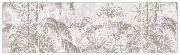 Obraz - Tropikalne rośliny na ścianie w kolorze szarym (170x50 cm)